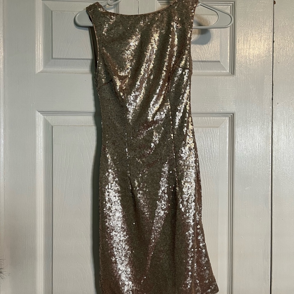 gold sequins midi dress.